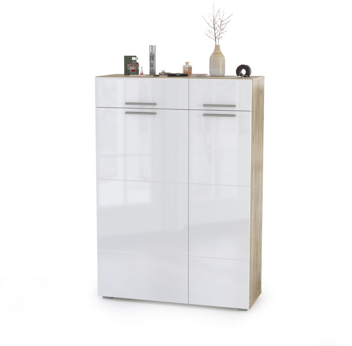 Лайн Прихожая № 13, дуб крафт серый/фасады МДФ белый глянец