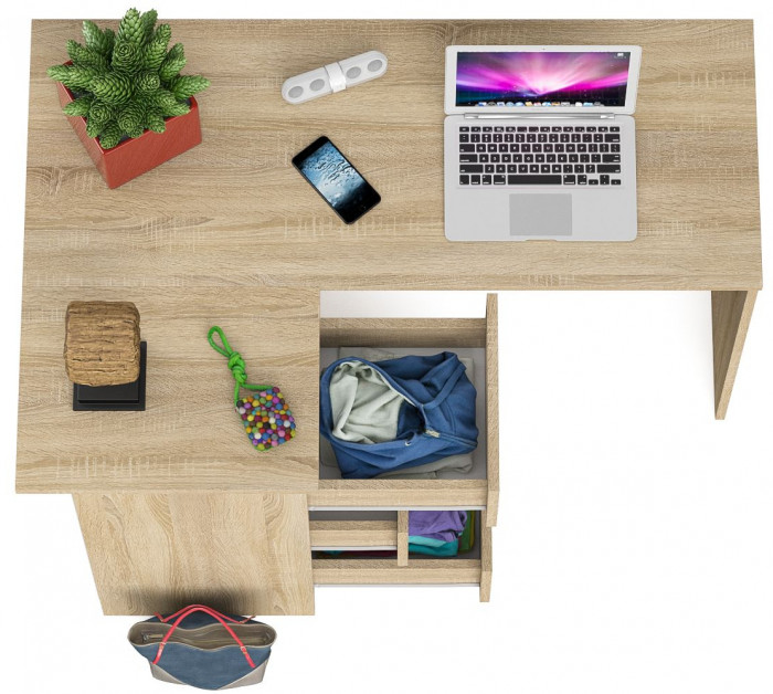 Мори Стол компьютерный МС-16 левый, цвет дуб сонома, ШхГхВ 124,4х84,9х76,6 см., выдвижные ящики слева, НЕ универсальная сборка