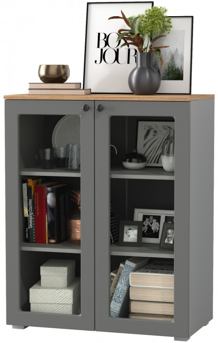 Остин 16.394.01 Шкаф-витрина(тумба), серый графит/дуб крафт золотой