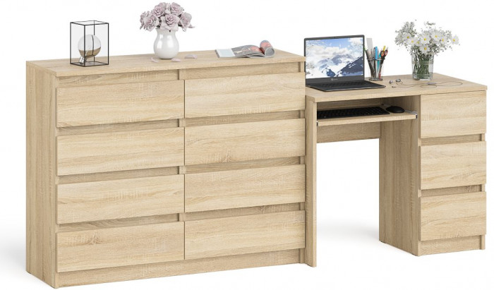Мори Стол компьютерный МС-6 правый + Комод МК1200.8, цвет дуб сонома, ШхГхВ 210,4х50х94 см., выдвижные ящики справа, НЕ универсальная сборка