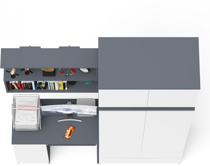 Мори компьютерный стол МС-1 левый + Шкаф МШ900.1 + Антресоль МА900.1 + Полка 900, графит/белый