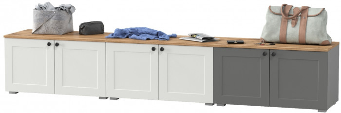 Остин 13.257 Тумба + 13.257 Тумба + 13.257 Тумба, белый шагрень/серый графит/дуб крафт золотой