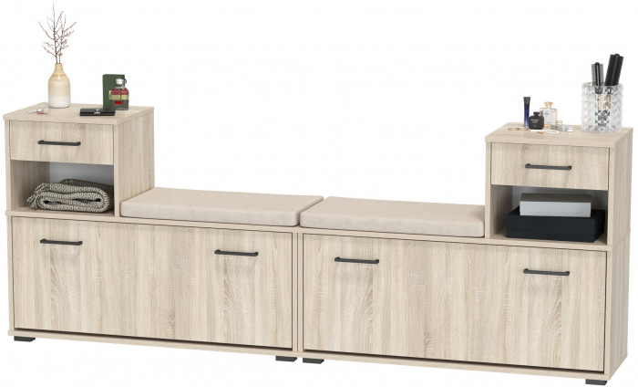 Лира ГК 2-0714+2-0714дубсон Тумба под обувь, цвет дуб сонома, ШхГхВ 200х33х75,5 см., универсальная сборка