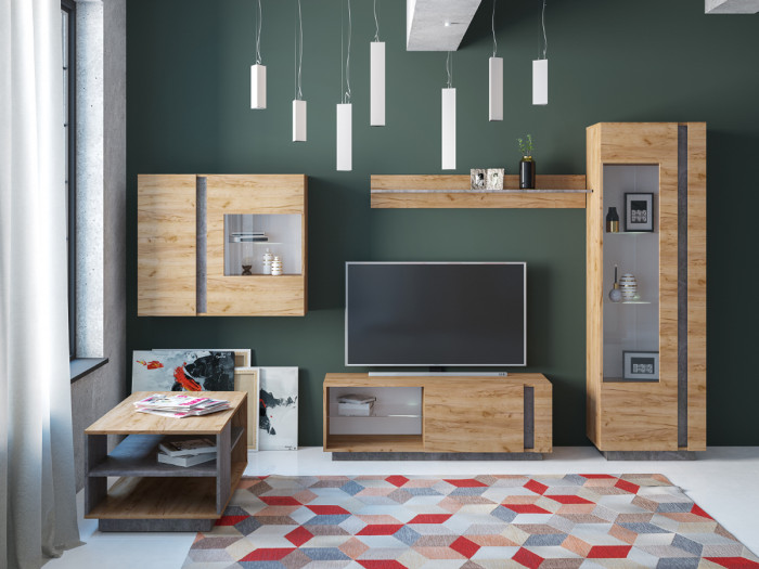 Арчи Шкаф-витрина 03.263, дуб крафт золотой/камень тёмный