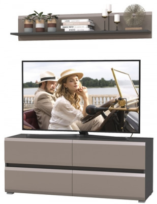 Сидней Комплектация № 043, цвет корпус: антрацит/фасады: МДФ веллюто капучино, ШхГхВ 130х41,3х185 см., ниша для ТВ 129х41х100 см., универс. сборка