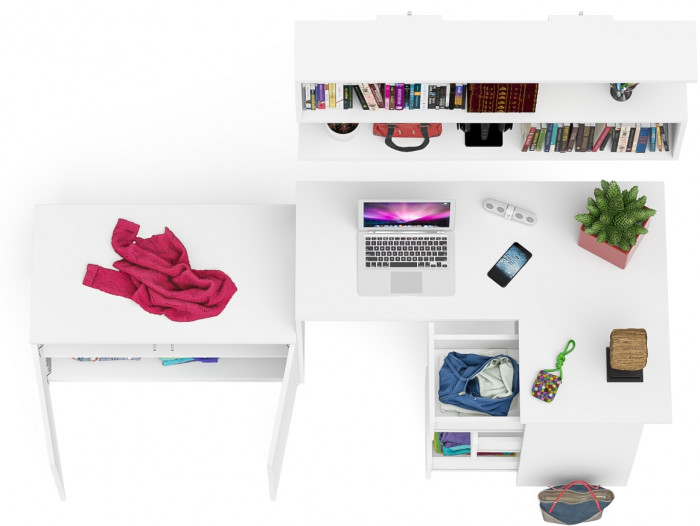 Мори компьютерный стол МС-16 правый + Тумба МА900.1 + Полка 1200, белый