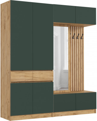 Модульная прихожая Роджина, композиция 2 Крафт Золотой/Изумрудный