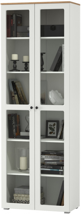 Остин 16.394.02 Шкаф-витрина, белый шагрень/дуб крафт золотой