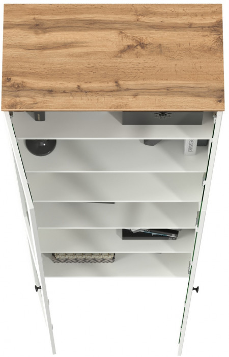 Остин 16.394.02 Шкаф-витрина, белый шагрень/дуб крафт золотой