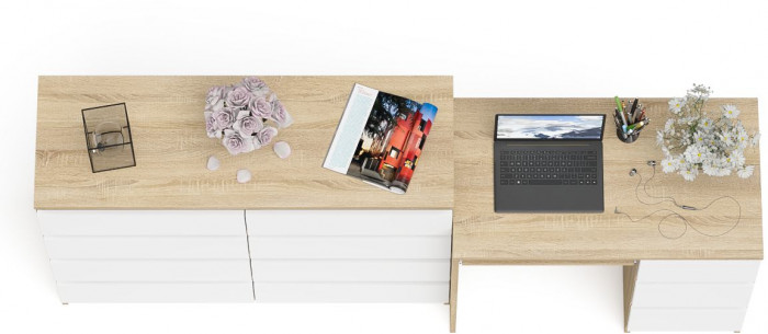 Мори Стол компьютерный МС-6 правый + Комод МК1200.8, цвет дуб сонома/белый, ШхГхВ 210,4х50х94 см., выдвижные ящики справа, НЕ универсальная сборка