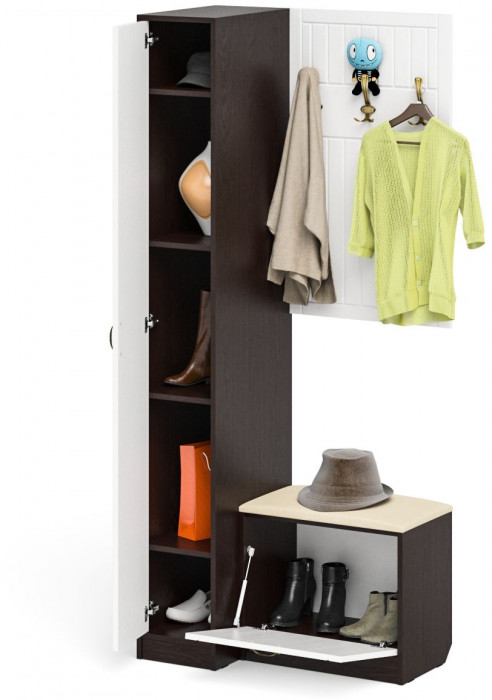 Прихожая П-6 Компоновка № 41, венге/фасады МДФ белое дерево фрезеровка прованс