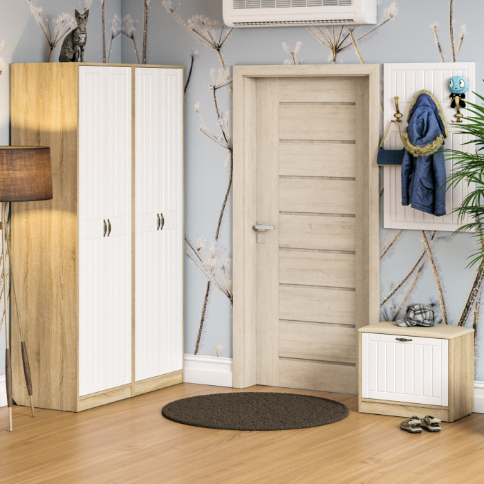 Прихожая П-6 Тумба, дуб сонома/фасады МДФ белое дерево фрезеровка прованс