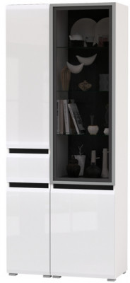 Сидней 13.202 Шкаф с ящиком + Шкаф-витрина 13.201, корпус: белый/чёрный/фасады: МДФ белый глянец/стекло