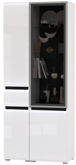 Сидней 13.202 Шкаф с ящиком + Шкаф-витрина 13.201, корпус: белый/чёрный/фасады: МДФ белый глянец/стекло