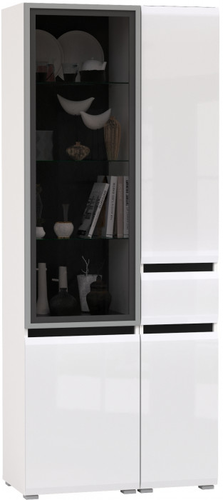 Сидней 13.202 Шкаф с ящиком + Шкаф-витрина 13.201, корпус: белый/чёрный/фасады: МДФ белый глянец/стекло