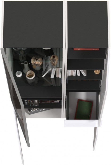 Сидней 13.202 Шкаф с ящиком + Шкаф-витрина 13.201, корпус: белый/чёрный/фасады: МДФ белый глянец/стекло