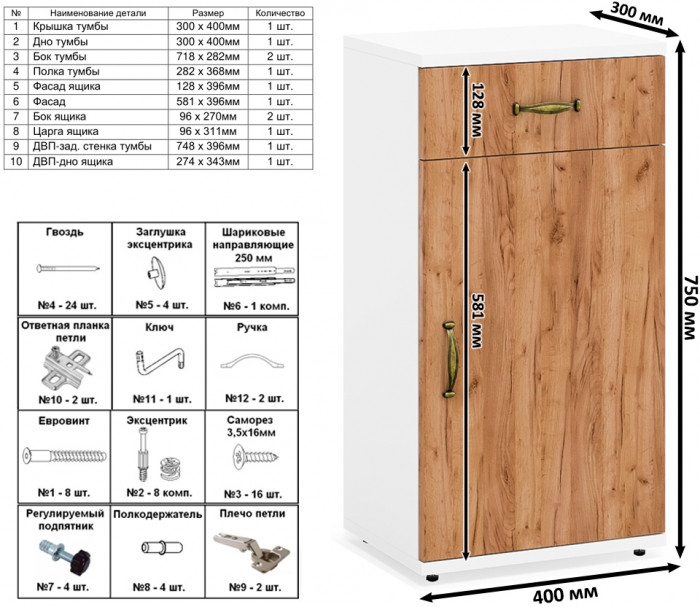 Лидер-8 Стол + Тумба МД 3.15 + Пенал МД 23Б, белый шагрень/крафт золото