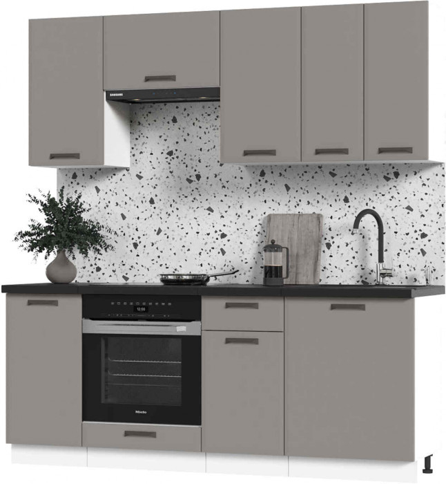 Кухня Призма 2,0 м белый/асфальт суперматовый (столешница - кастилло темный)