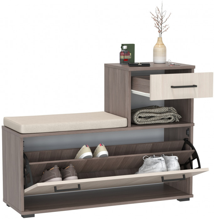 Лира ГК 2-0714бод.тем/св Тумба под обувь, цвет бодега тёмный/бодега светлый, ШхГхВ 100х33х75,5 см., универсальная сборка