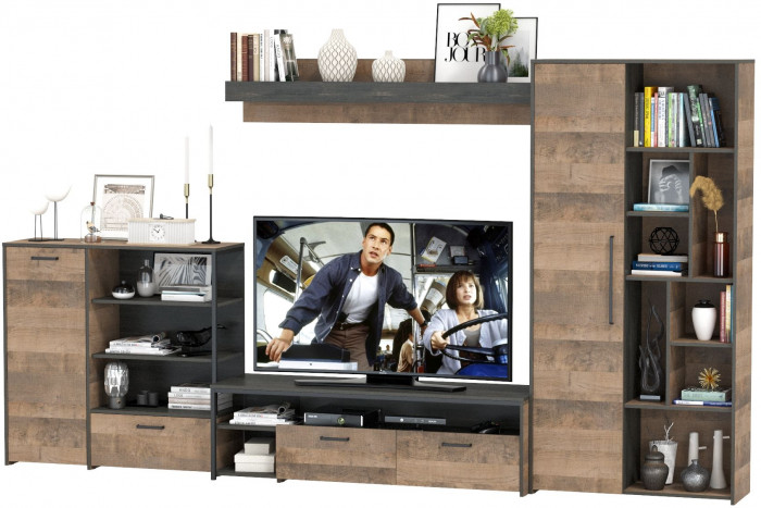 Трувор Гостиная 047, цвет дуб гранж песочный/интра, ШхГхВ 351,8х45,4х194,2 см., универсальная сборка