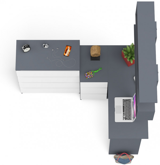 Мори компьютерный стол МС-16 левый + Комод МК800.4 + Полка 1200, графит/белый