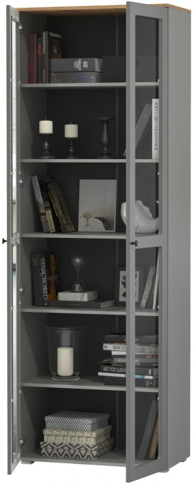 Остин 16.394.02 Шкаф-витрина, серый графит/дуб крафт золотой