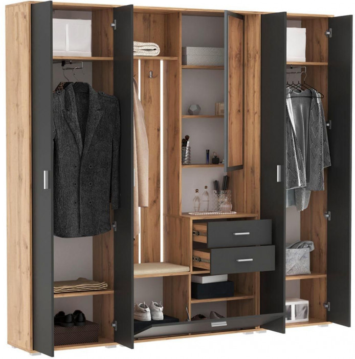 Прихожая модульная Антре 2 Дуб золотой / Диамант серый