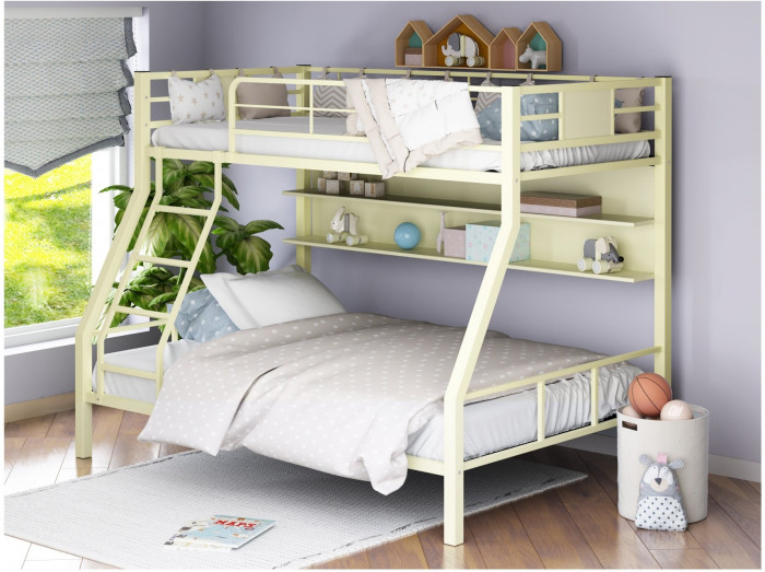 Двухъярусная кровать Гранада-1П (Серый, Дуб молочный)