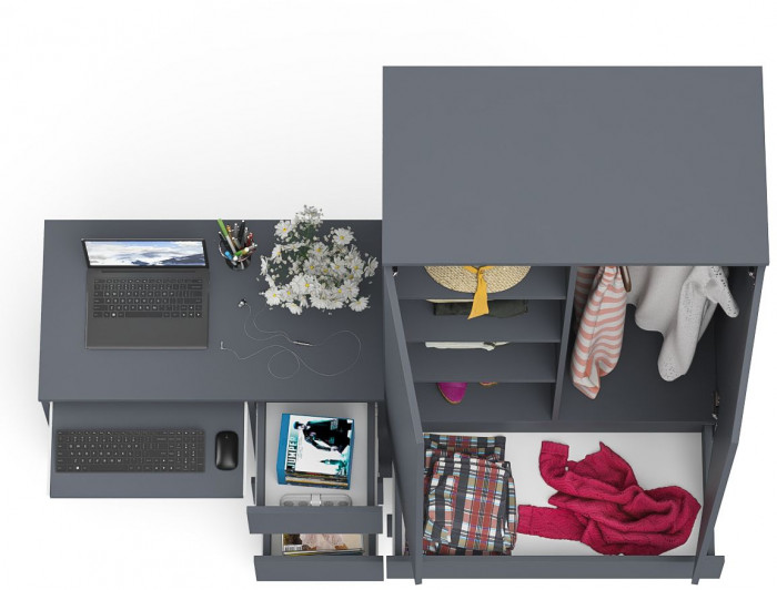 Мори Стол компьютерный МС-6 правый + Шкаф МШ900.1, цвет графит, ШхГхВ 180,4х50,4х179,6 см., выдвижные ящики справа, НЕ универсальная сборка