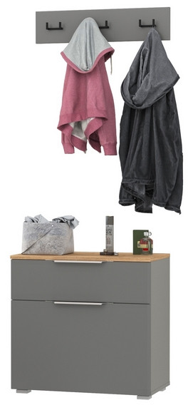 Октава 16.127 Тумба для обуви + 15.14.02 Вешалка, цвет серый графит/дуб крафт золотой/фасады МДФ серый графит, ШхГхВ 64,9х35,4х180 см.