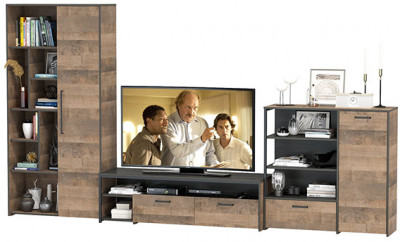 Трувор Гостиная 048, цвет дуб гранж песочный/интра, ШхГхВ 351,8х45,4х194,2 см., универсальная сборка