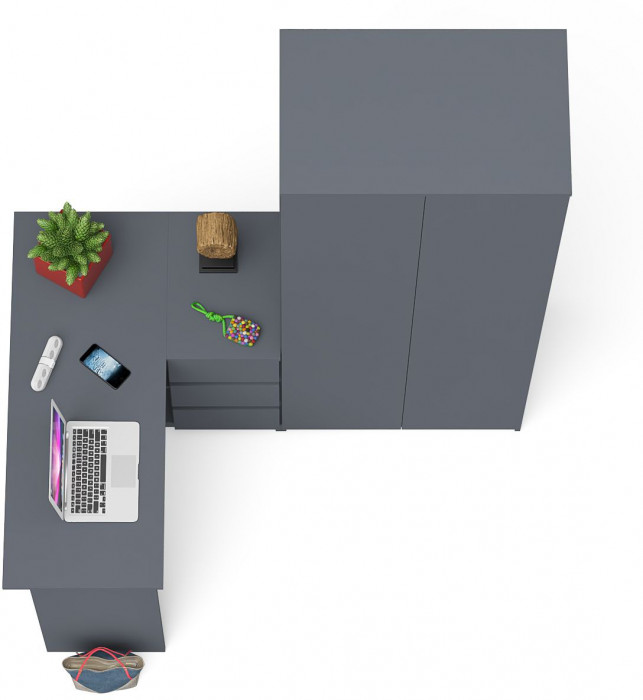 Мори Стол компьютерный МС-16 правый + Шкаф МШ800.1, цвет графит, ШхГхВ 204,8х84,9х209,6 см., выдвижные ящики справа, НЕ универсальная сборка