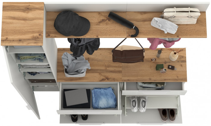 Октава Прихожая 34, белый шагрень/дуб крафт золотой/фасады МДФ белый шагрень