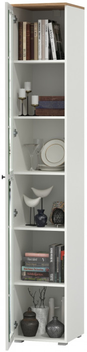 Остин 16.394.03 Шкаф-витрина(пенал), белый шагрень/дуб крафт золотой