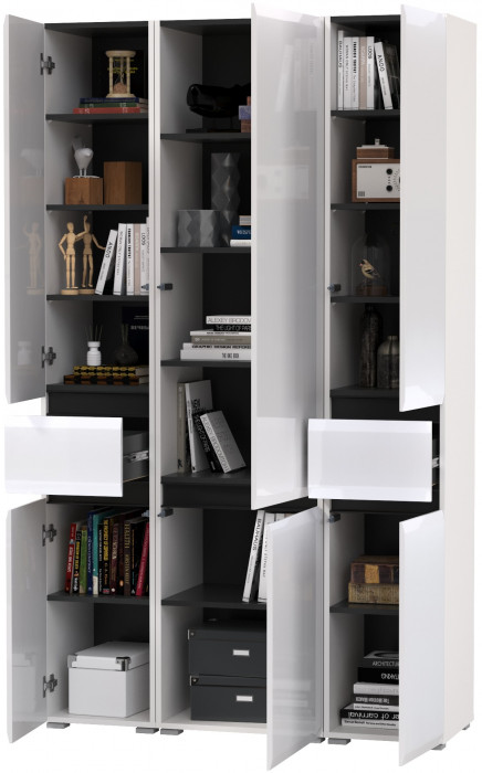 Сидней 13.202 Шкаф с ящиком 2 штуки + Шкаф 13.200, корпус: белый/чёрный/фасады: МДФ белый глянец