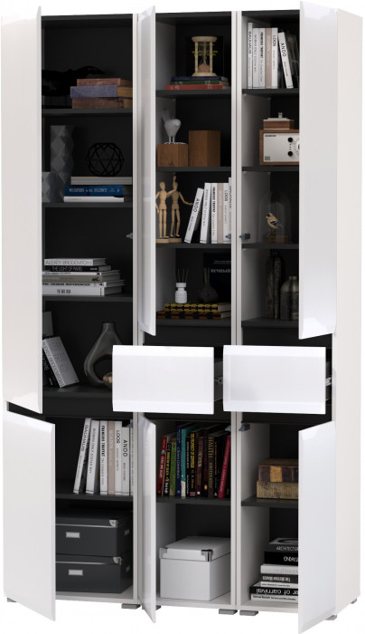 Сидней 13.202 Шкаф с ящиком 2 штуки + Шкаф 13.200, корпус: белый/чёрный/фасады: МДФ белый глянец