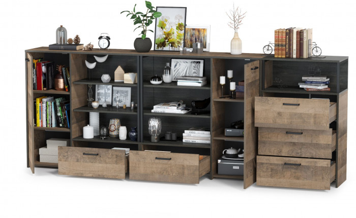 Трувор 13.307.01 Комод + 13.307.02 Комод с ящиками + 13.307.01 Комод, дуб гранж песочный/интра