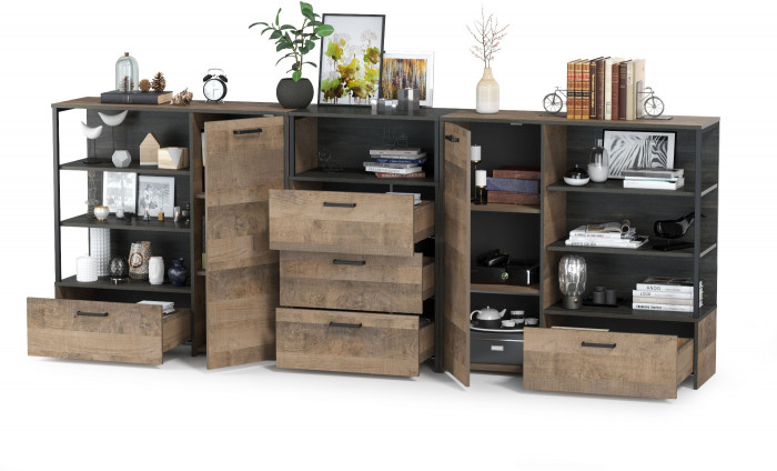 Трувор 13.307.01 Комод + 13.307.02 Комод с ящиками + 13.307.01 Комод, дуб гранж песочный/интра