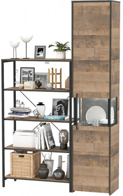 Трувор 13.151.01 Стеллаж + 13.205 Шкаф-пенал с витриной, дуб гранж песочный/интра