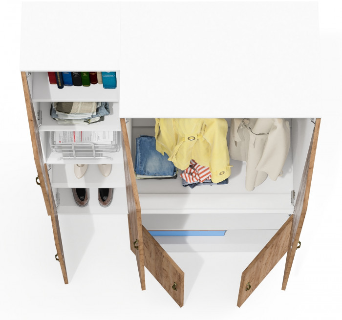 Лидер-8 Модуль Пенал + Шкаф МД 19Б, белый шагрень/крафт золото