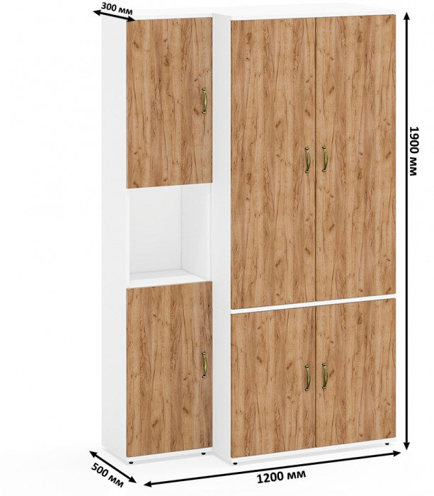 Лидер-8 Модуль Пенал + Шкаф МД 19Б, белый шагрень/крафт золото