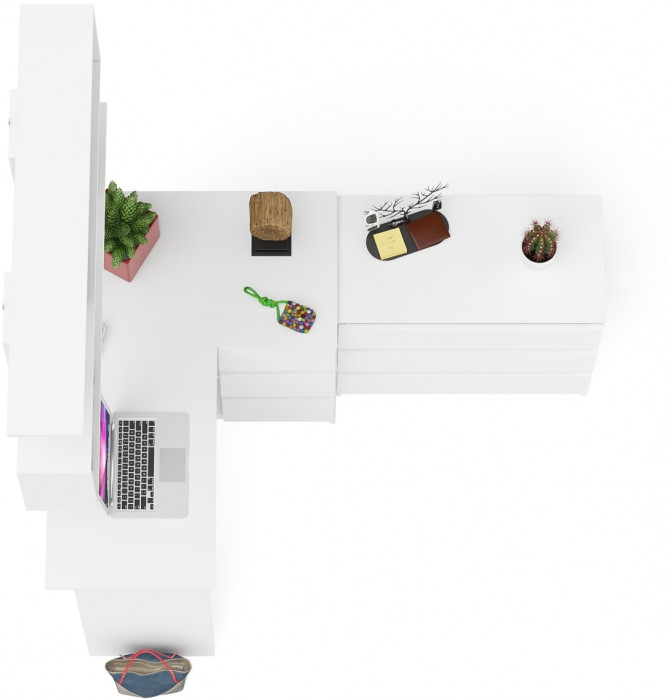 Мори компьютерный стол МС-16 правый + Комод МК800.1 + Полка 1200, белый