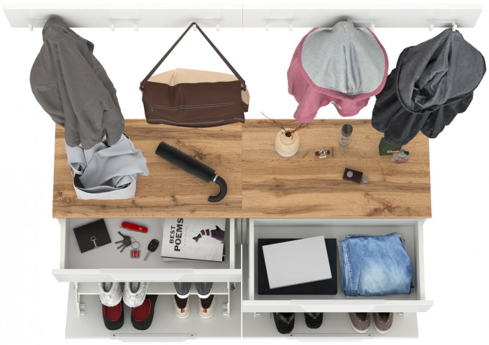 Октава Прихожая 05, белый шагрень/дуб крафт золотой/фасады МДФ белый шагрень