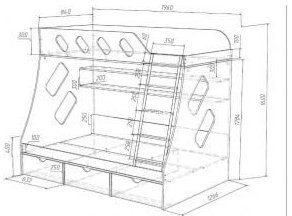 Дельта-20.01 Детская двухъярусная кровать с лестницей (Орех, Белый)