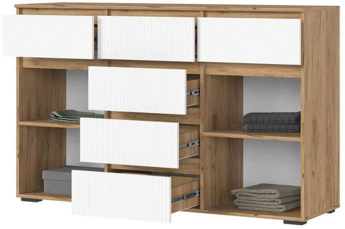 Хелен КМ 05 Комод 6 ящиков (1502х958х460) белый супер, белый/дуб крафт золото