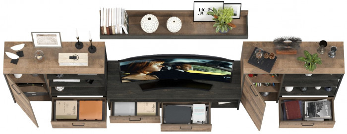 Трувор Гостиная 049, цвет дуб гранж песочный/интра, ШхГхВ 367,8х45,4х210 см., универсальная сборка