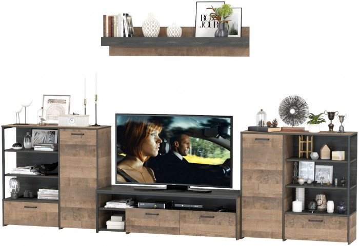 Трувор Гостиная 049, цвет дуб гранж песочный/интра, ШхГхВ 367,8х45,4х210 см., универсальная сборка