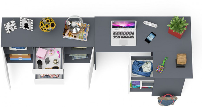 Мори компьютерный стол МС-16 правый + Комод МК1200.3, графит/белый