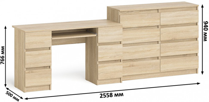 Мори компьютерный стол МС-2 + Комод МК1200.8, дуб сонома