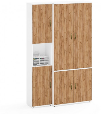 Лидер-8 Модуль Пенал + Шкаф МД 20Б, белый шагрень/крафт золото